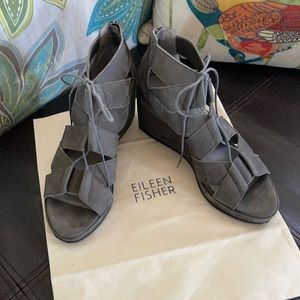 Eileen Fisher nubuck lace-up sandal in graphite